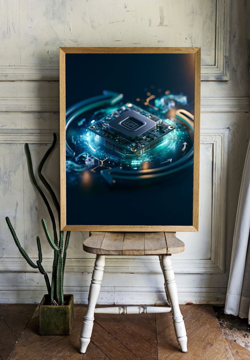 Futuristic Microchip Circuit Poster. — room view 1