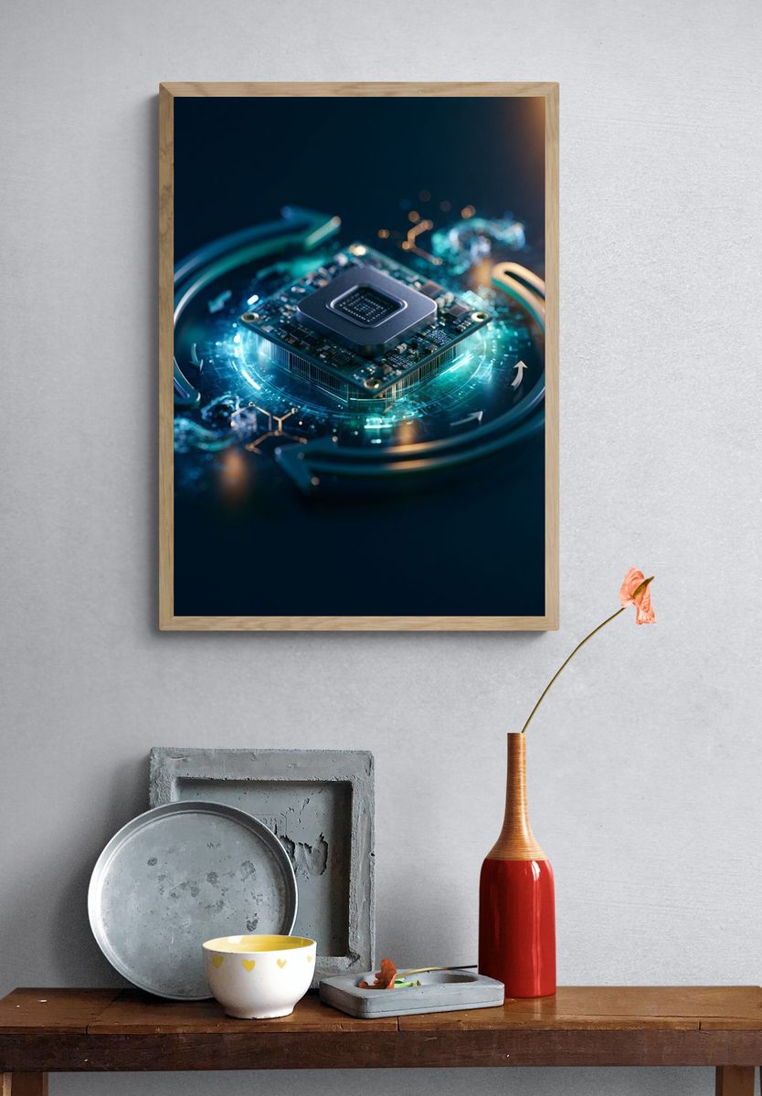 Futuristic Microchip Circuit Poster. — room view 3