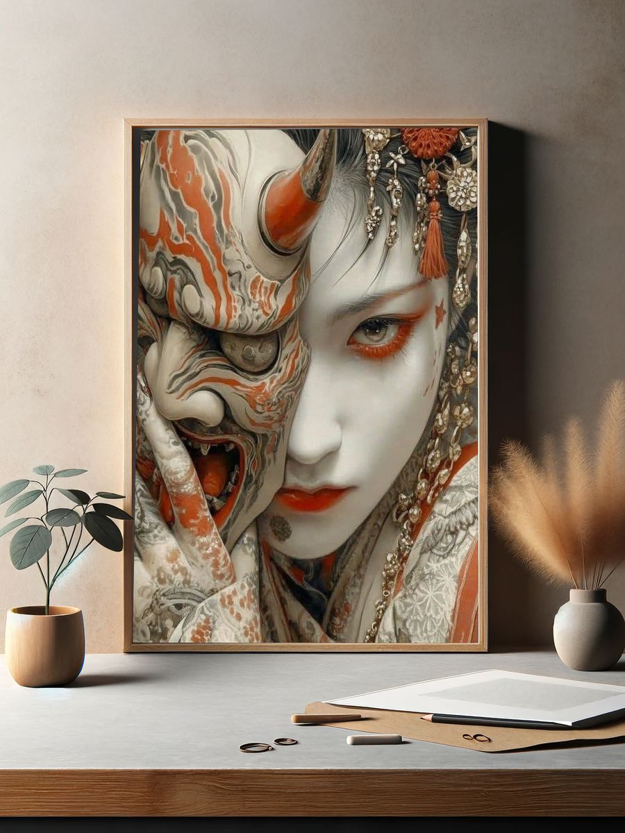 Kabuki Mask Portrait Print. — room view 2