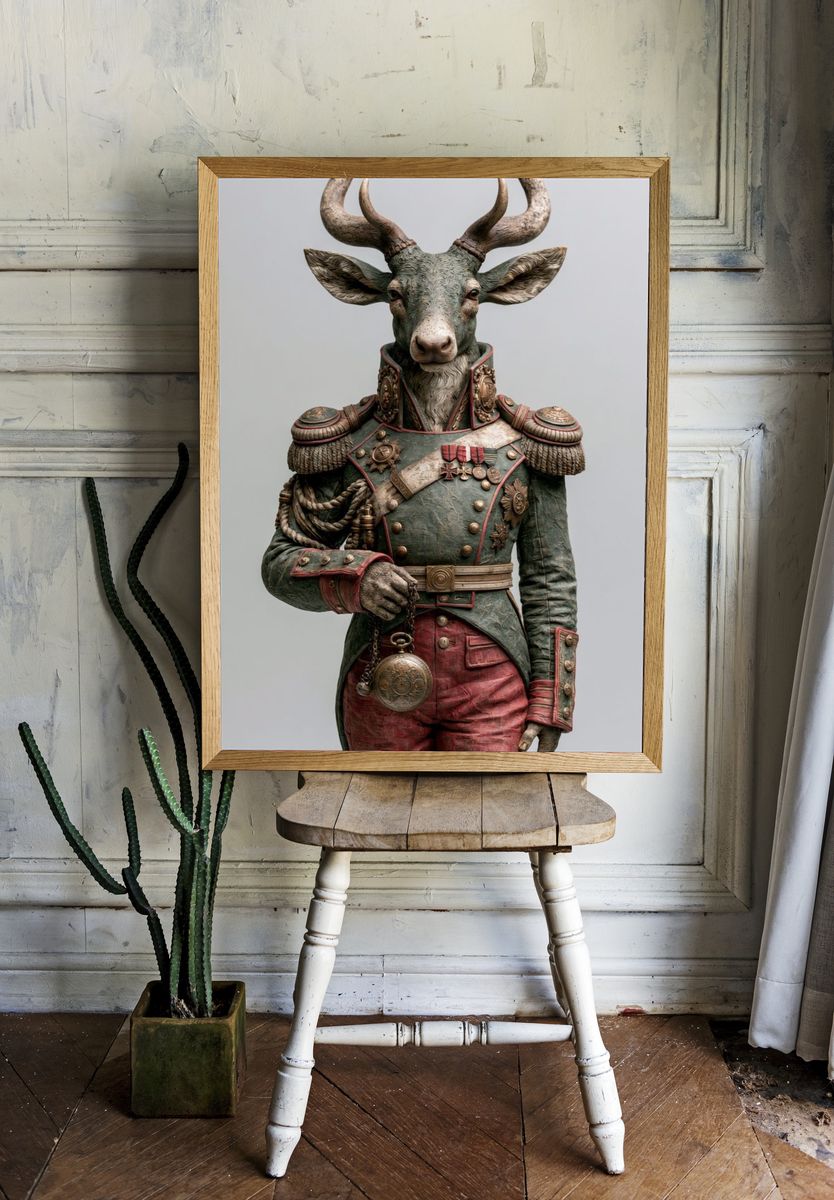 Antlered General Deer Illustration Poster. room preview