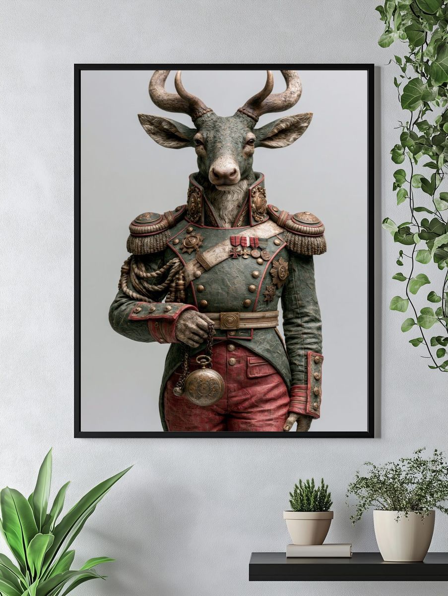 Antlered General Deer Illustration Poster. — room view 4