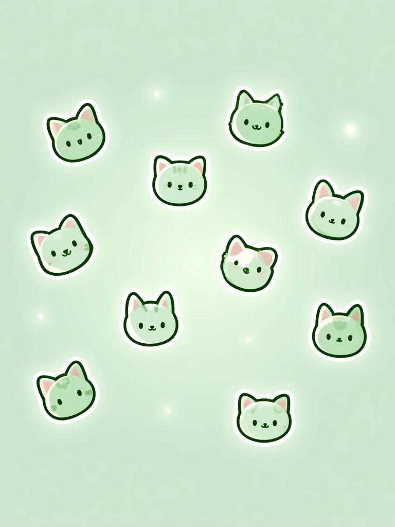 Cute Green Cat Faces Illustration Poster. poster — illustration art