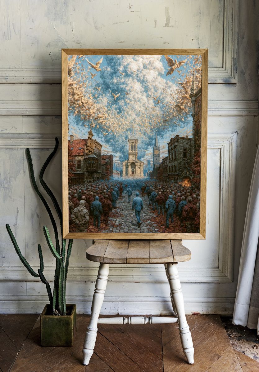 Surreal City Procession Print. room preview
