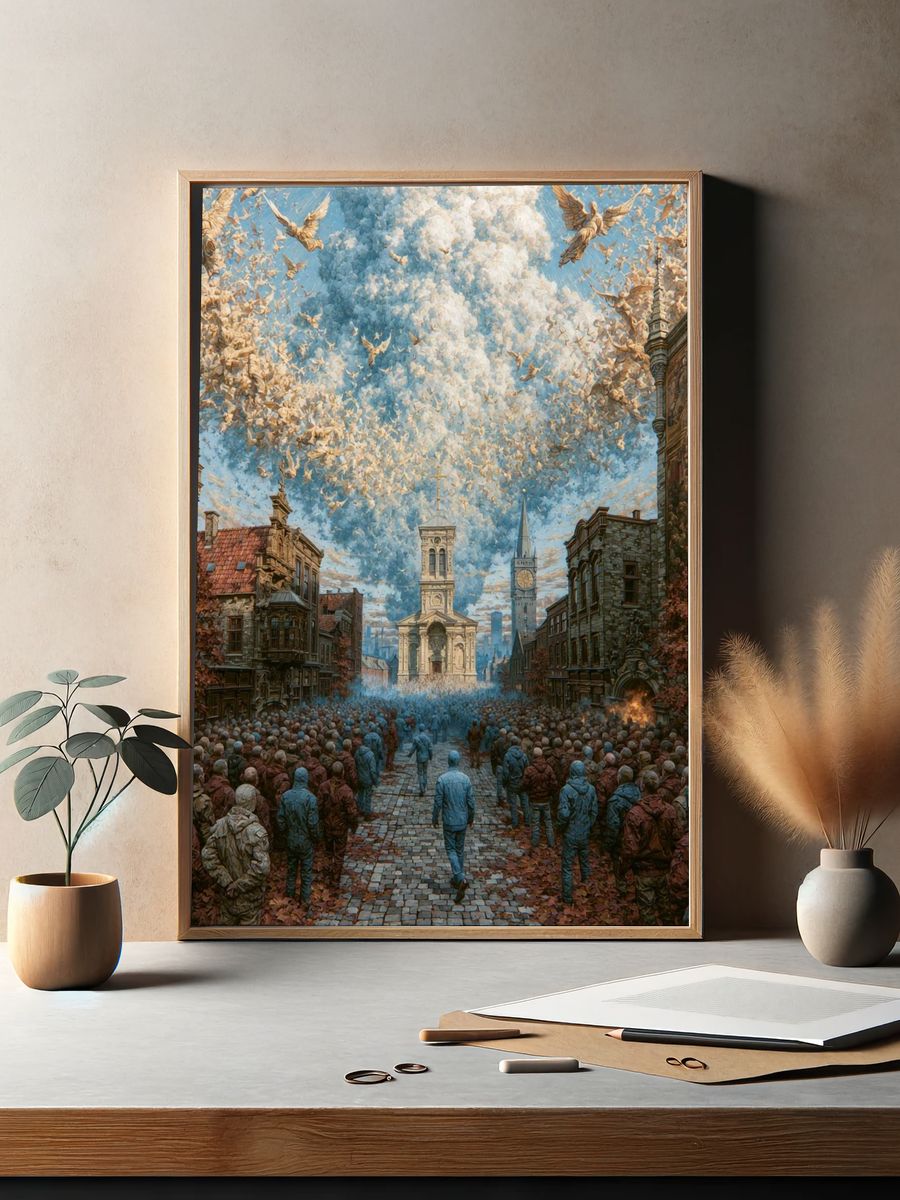 Surreal City Procession Print. — room view 2