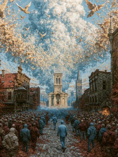 Surreal City Procession Print. poster