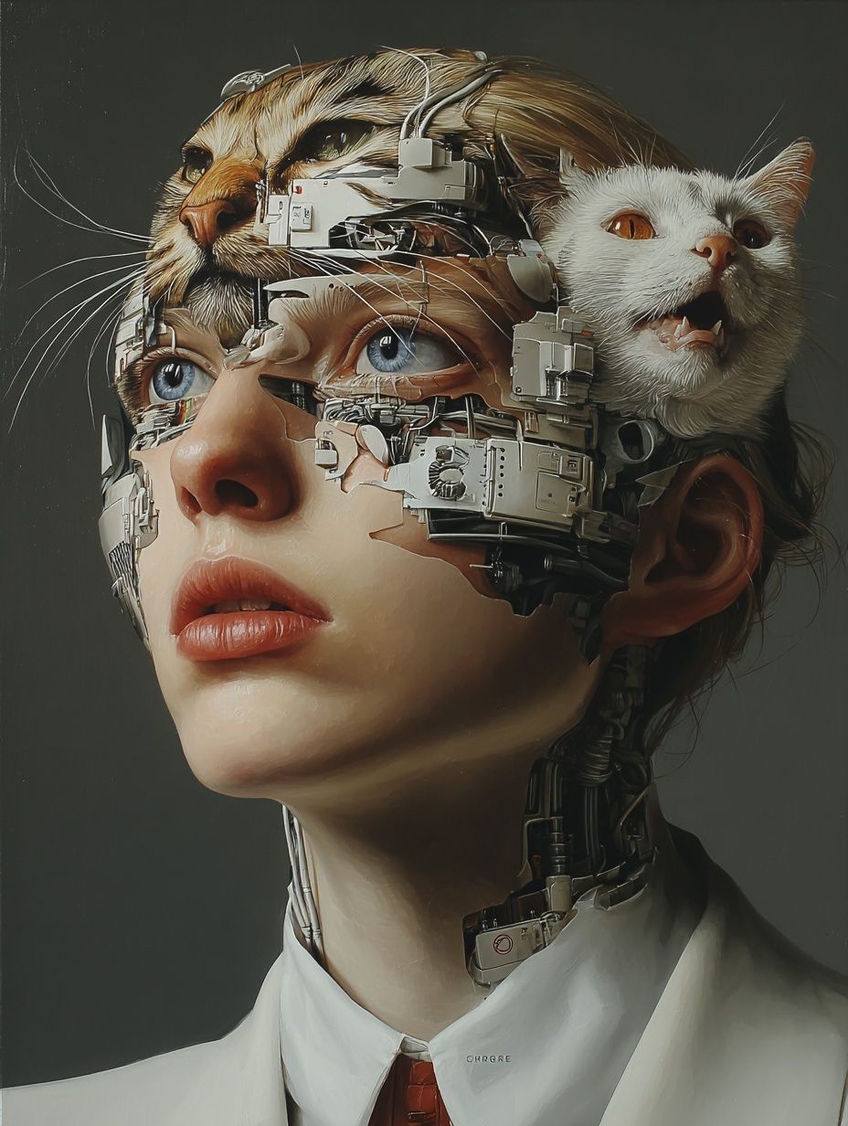 Cybernetic Cat Portrait Print. poster — illustration art
