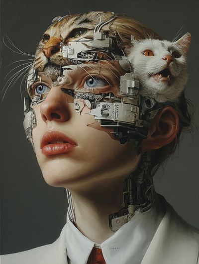 Cybernetic Cat Portrait Print. poster print