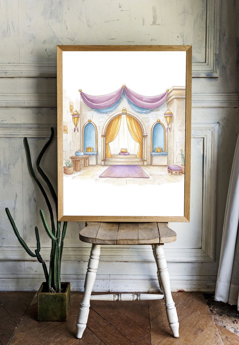 Fantasy Palace Interior Watercolor Print. room preview