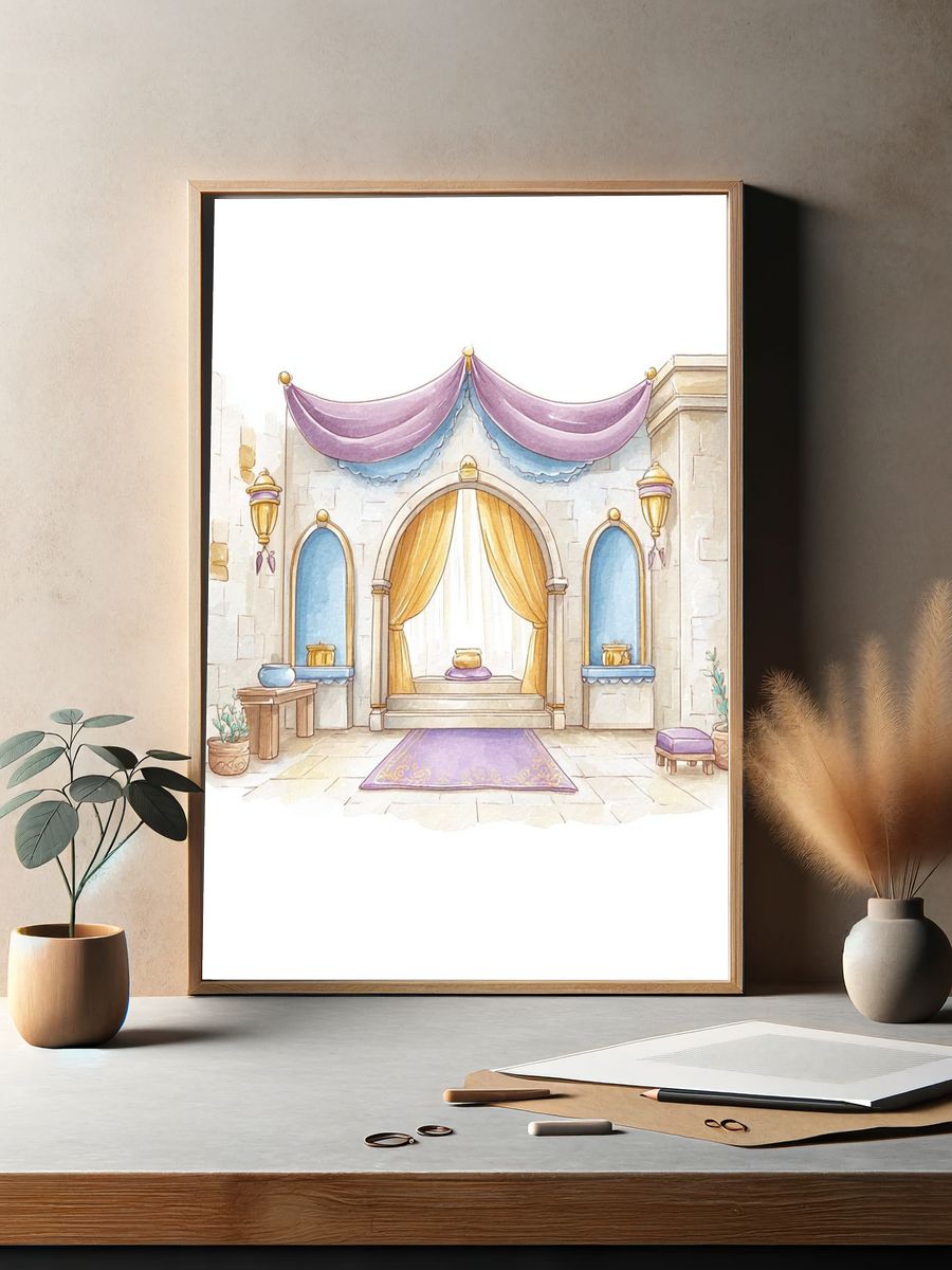 Fantasy Palace Interior Watercolor Print. — room view 2