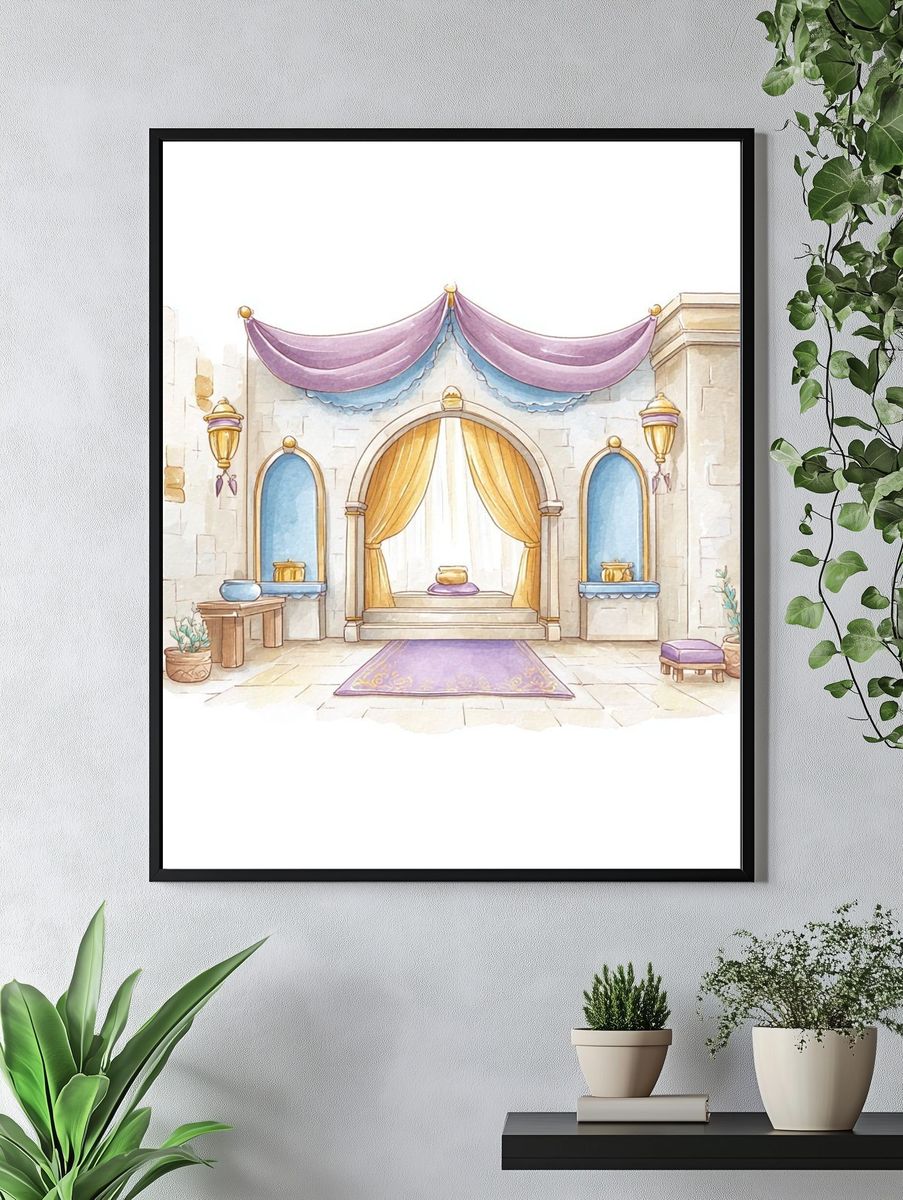 Fantasy Palace Interior Watercolor Print. — room view 4