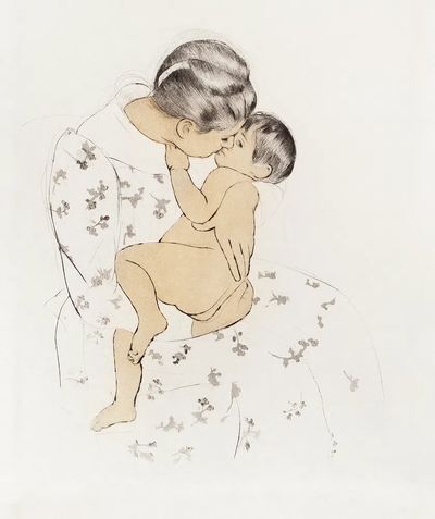Mother's Kiss (1890-1891) Mary Cassatt. poster