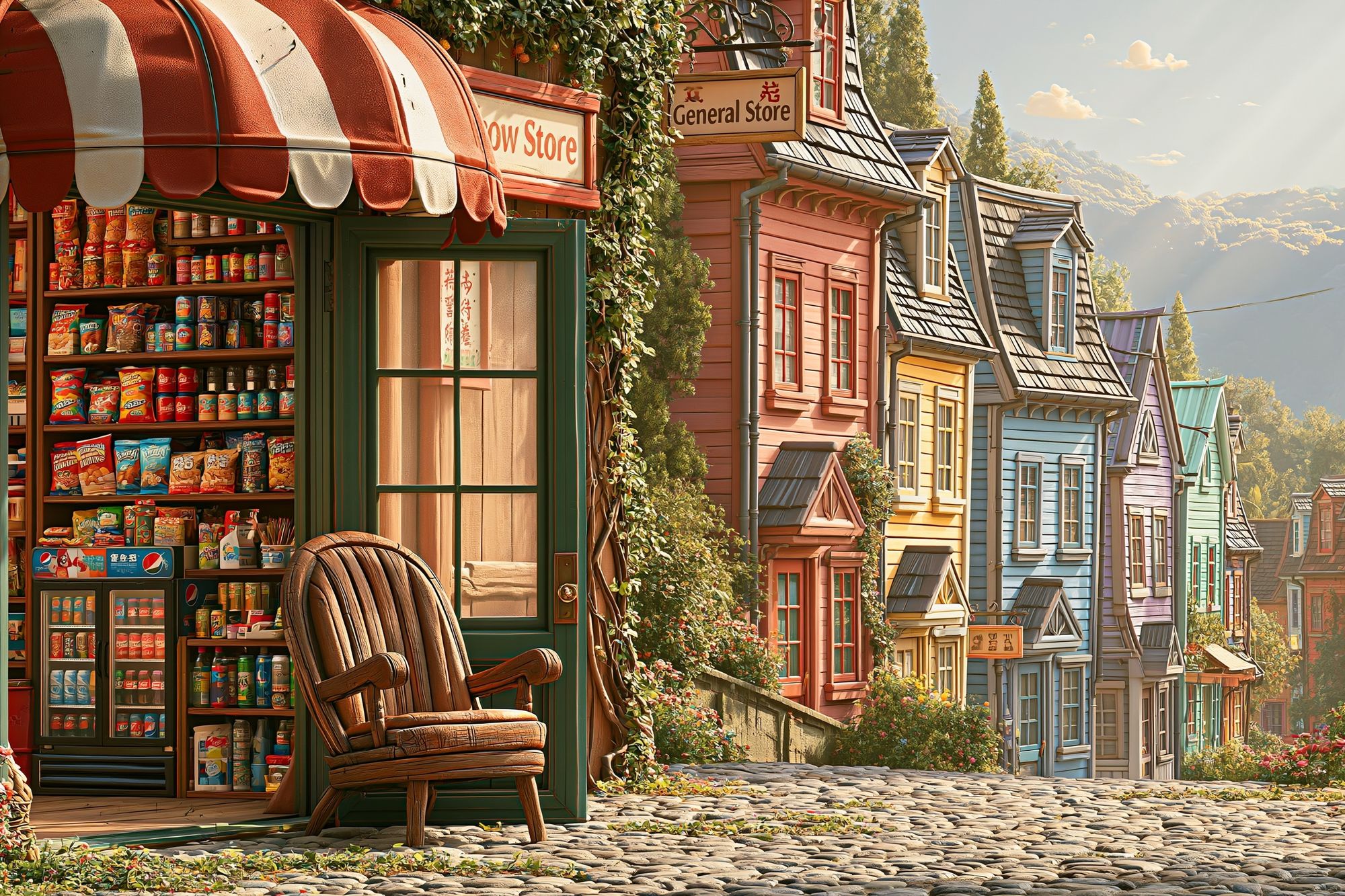 Whimsical Village General Store Poster. poster — illustration art