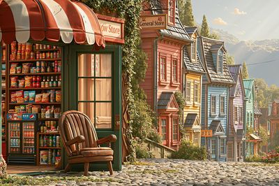 Whimsical Village General Store Poster. poster