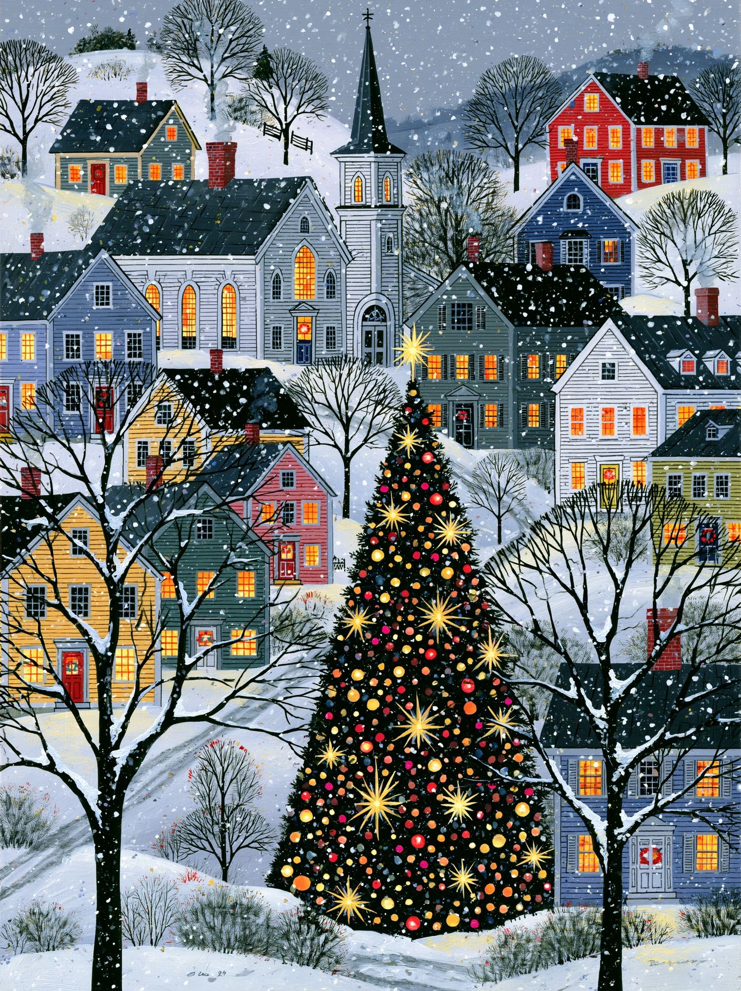 Snowy Village Christmas Poster. poster — illustration art