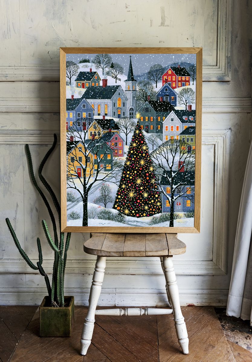 Snowy Village Christmas Poster. room preview