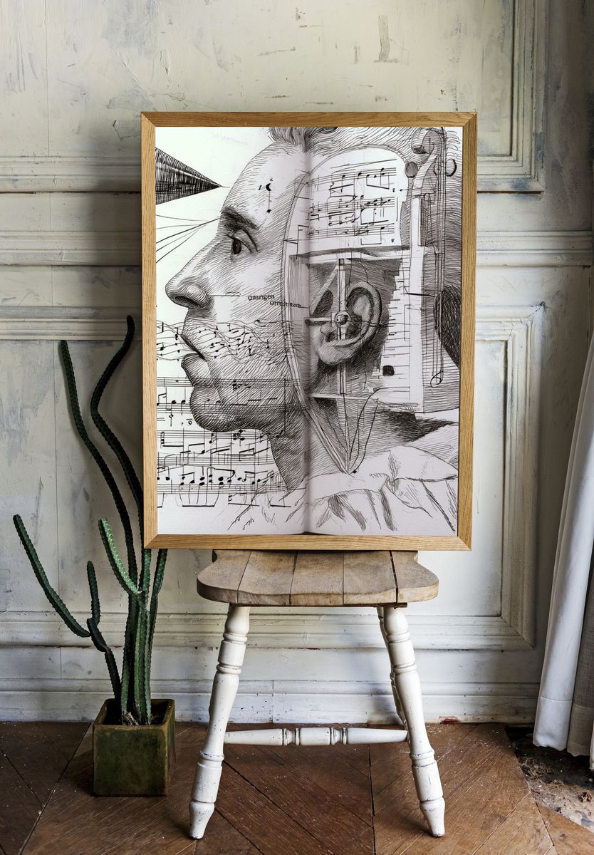 Musical Profile Sketch Print. — room view 1