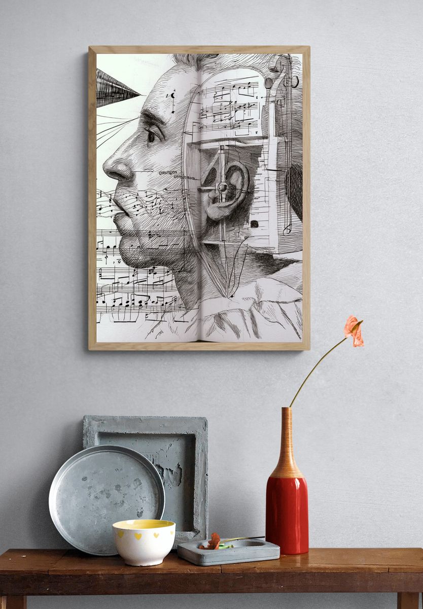 Musical Profile Sketch Print. — room view 3