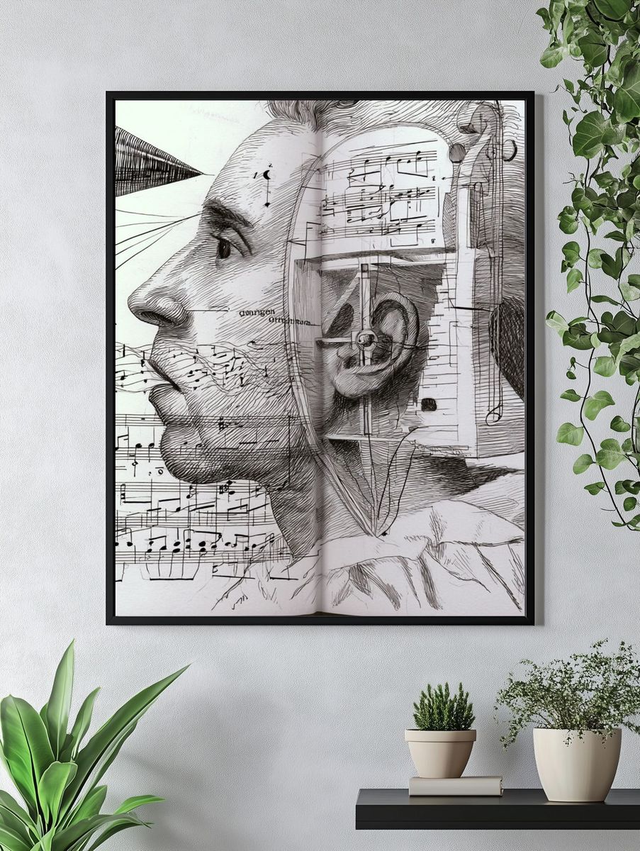 Musical Profile Sketch Print. — room view 4