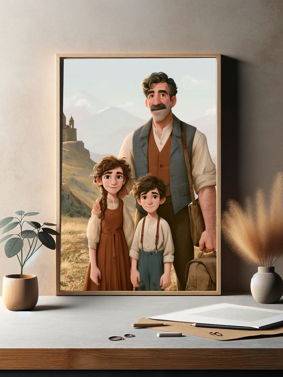 Mountain Family Adventure Illustration Poster. — room view 2