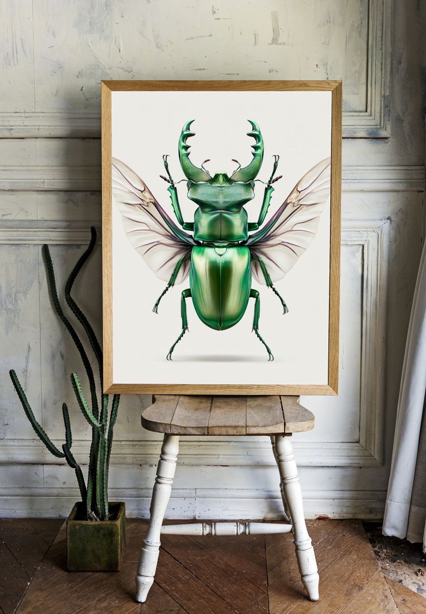 Emerald Beetle Illustration Poster. — room view 1