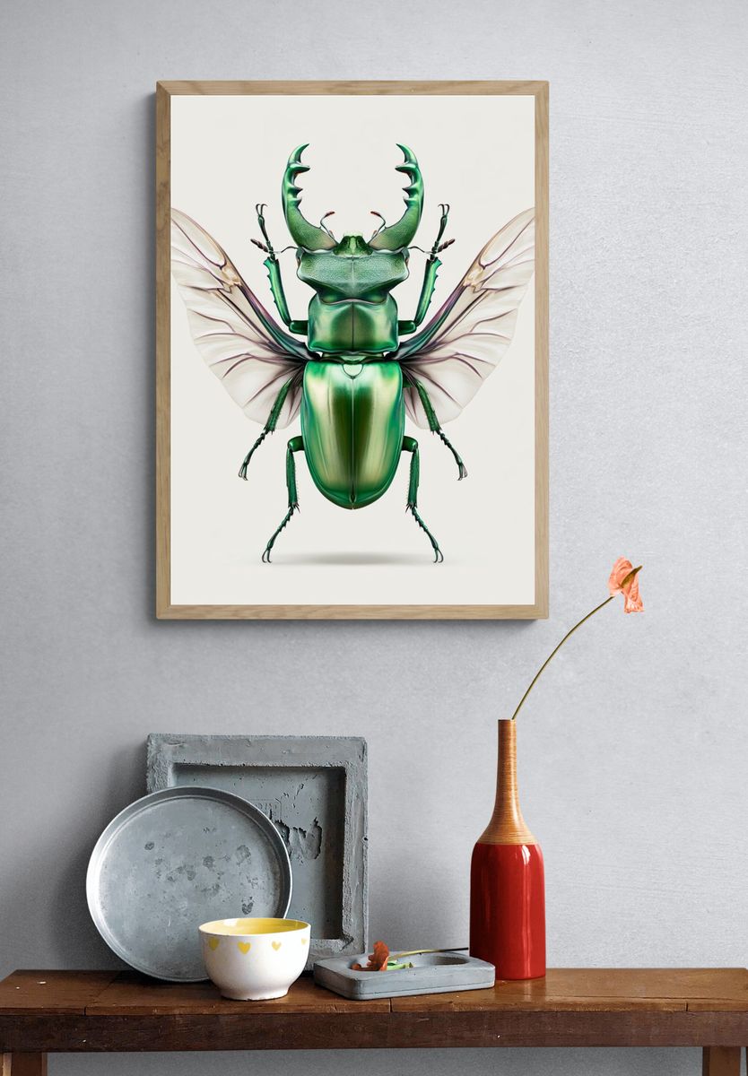 Emerald Beetle Illustration Poster. — room view 3