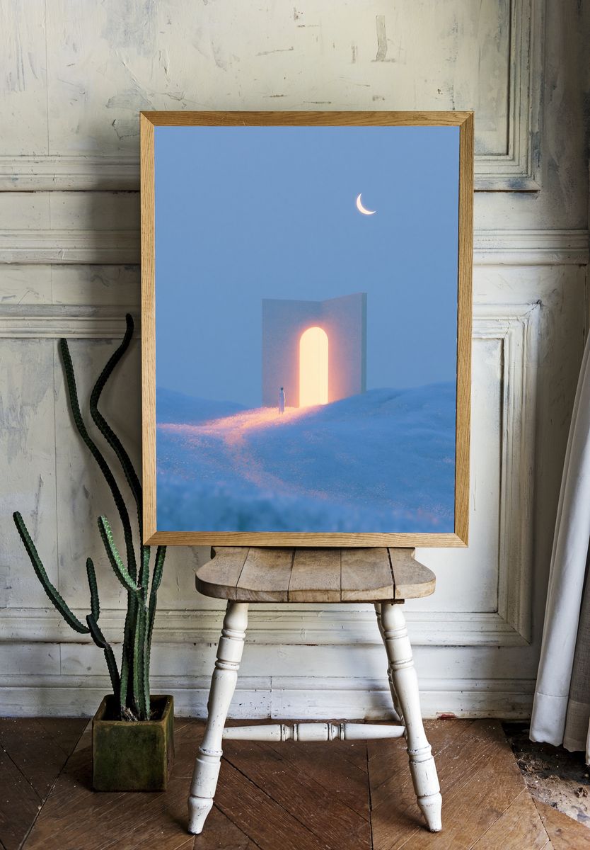 Moonlit Portal Surrealism Print. — room view 1