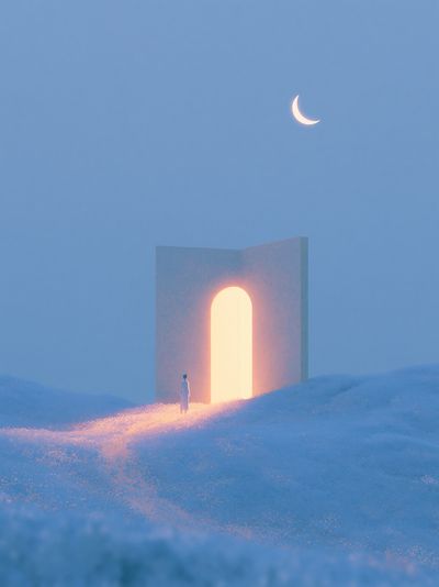 Moonlit Portal Surrealism Print. poster