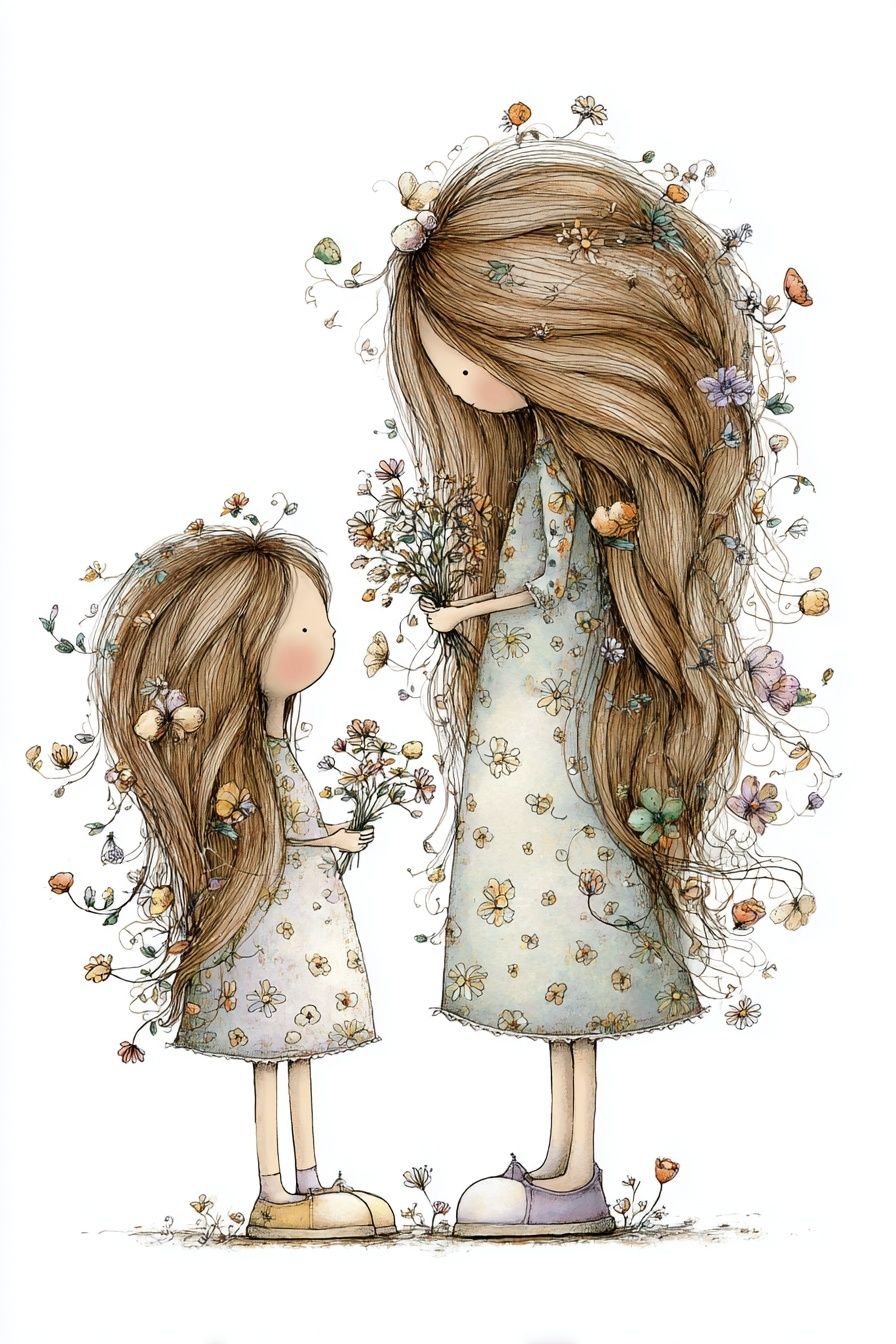 Flower Girls Illustration Poster. poster — illustration art