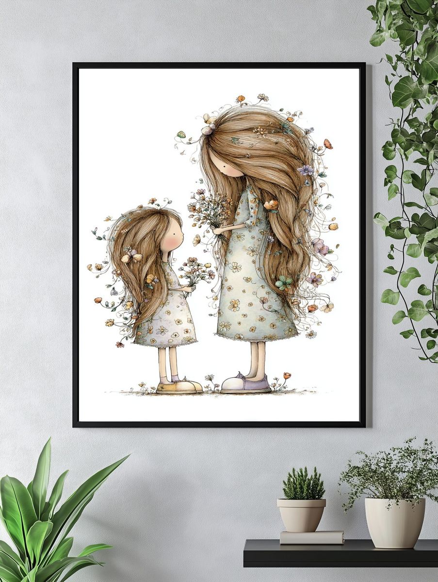 Flower Girls Illustration Poster. — room view 4