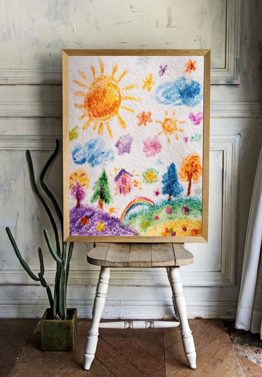 Childlike Rainbow Landscape Illustration Poster. — room view 1