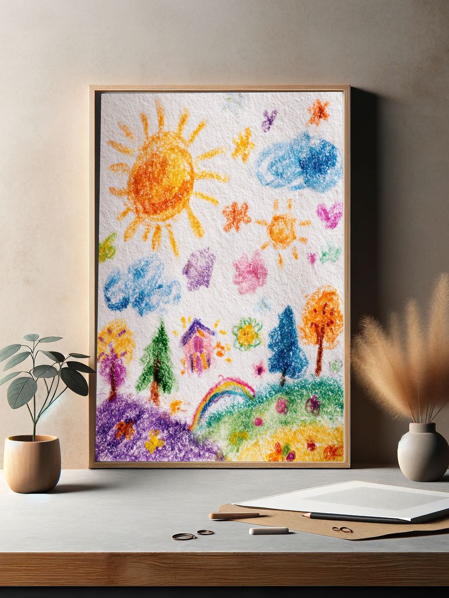 Childlike Rainbow Landscape Illustration Poster. — room view 2