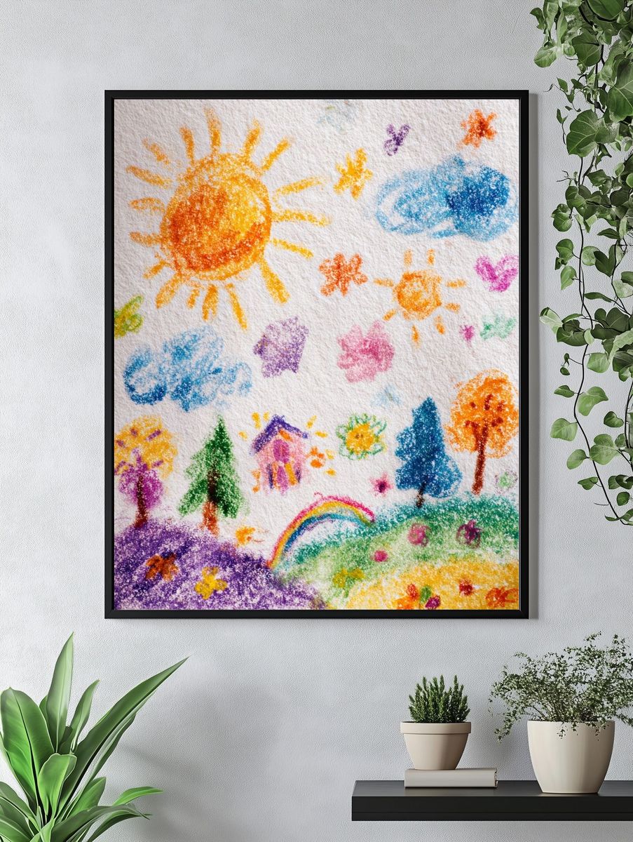 Childlike Rainbow Landscape Illustration Poster. — room view 4