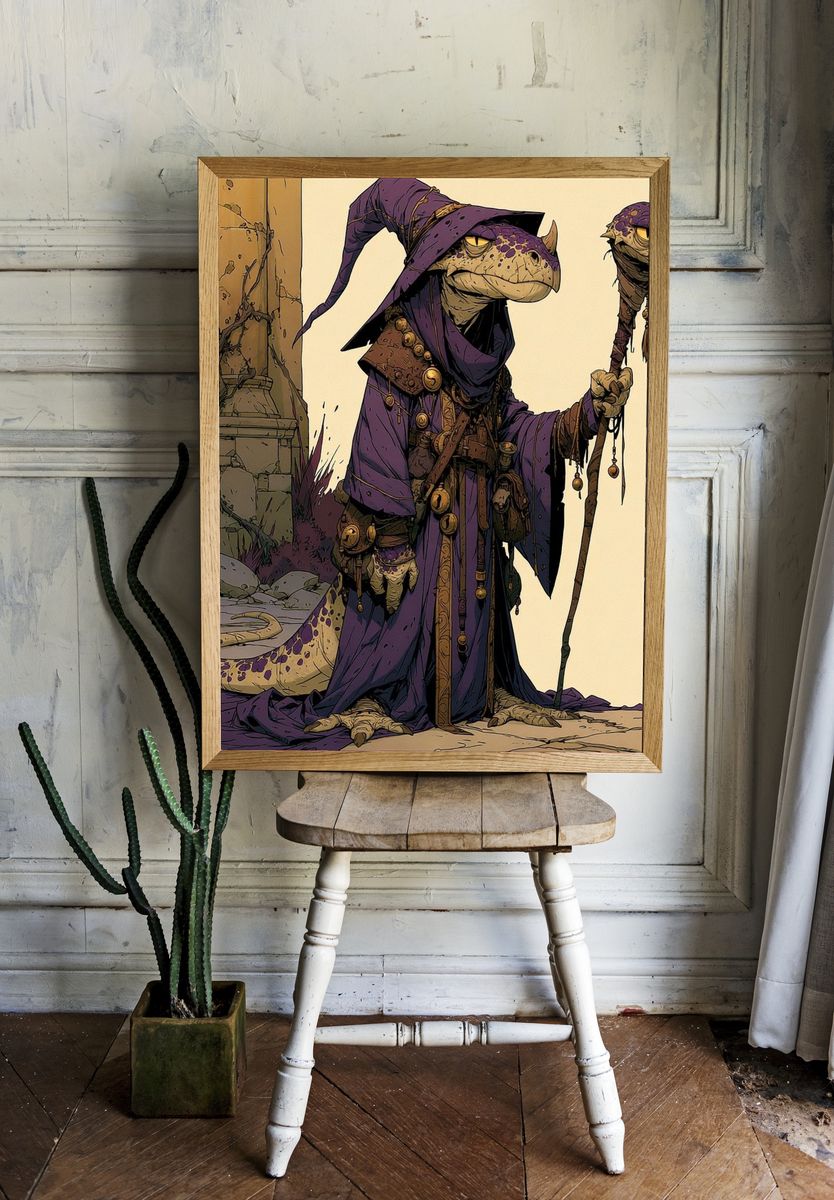 Wizard Lizard Illustration Poster. room preview