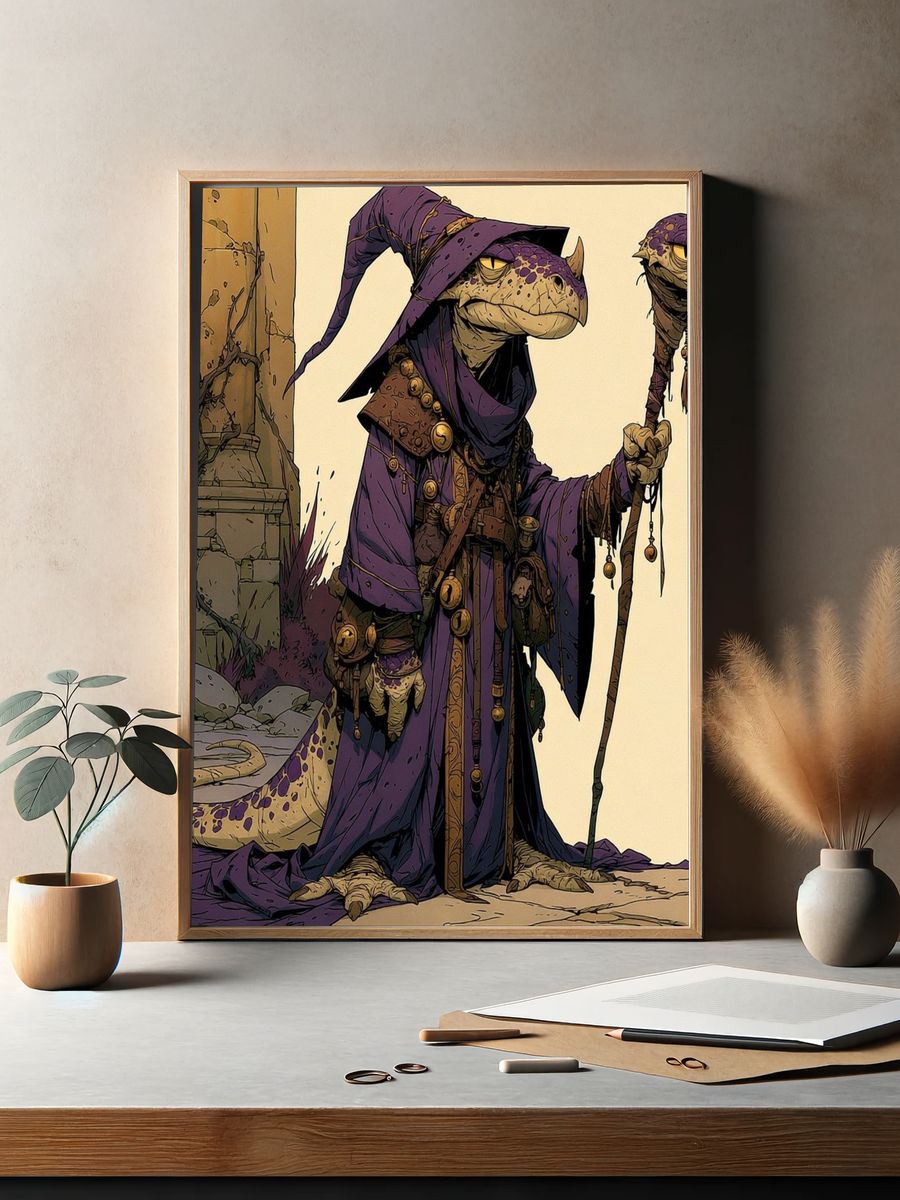 Wizard Lizard Illustration Poster. — room view 2
