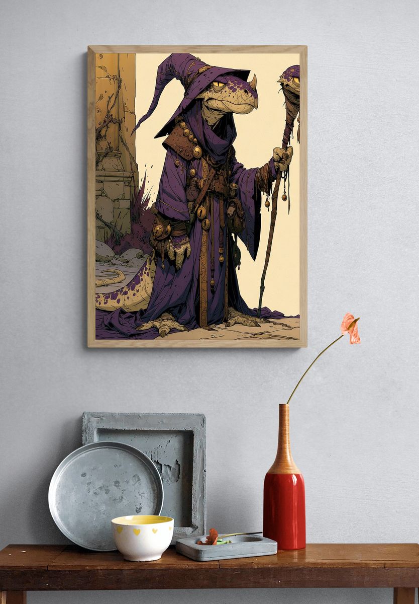 Wizard Lizard Illustration Poster. — room view 3