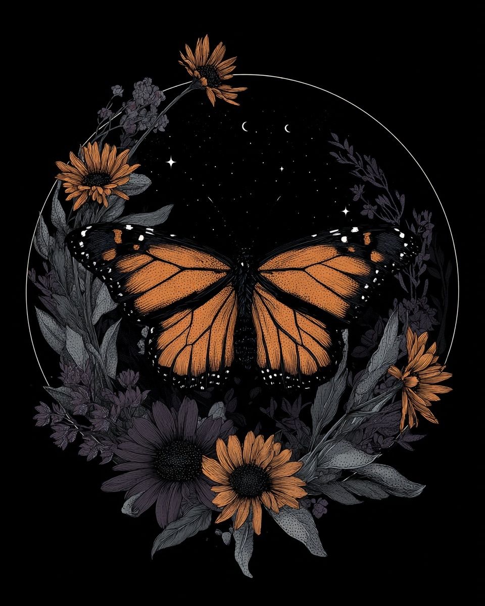 Monarch Butterfly Floral Illustration Poster. poster detail