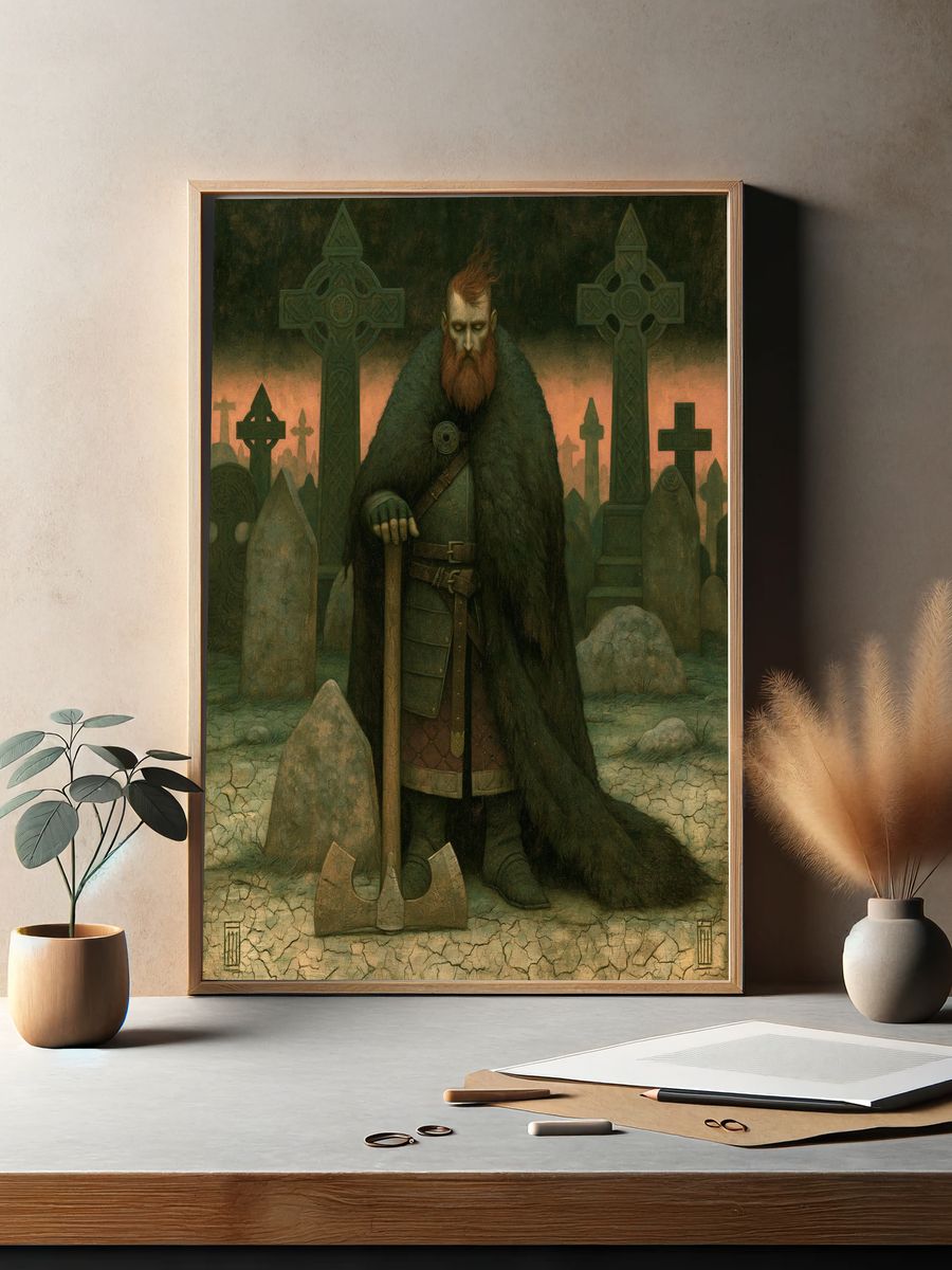 Celtic Gravekeeper Illustration Poster. — room view 2