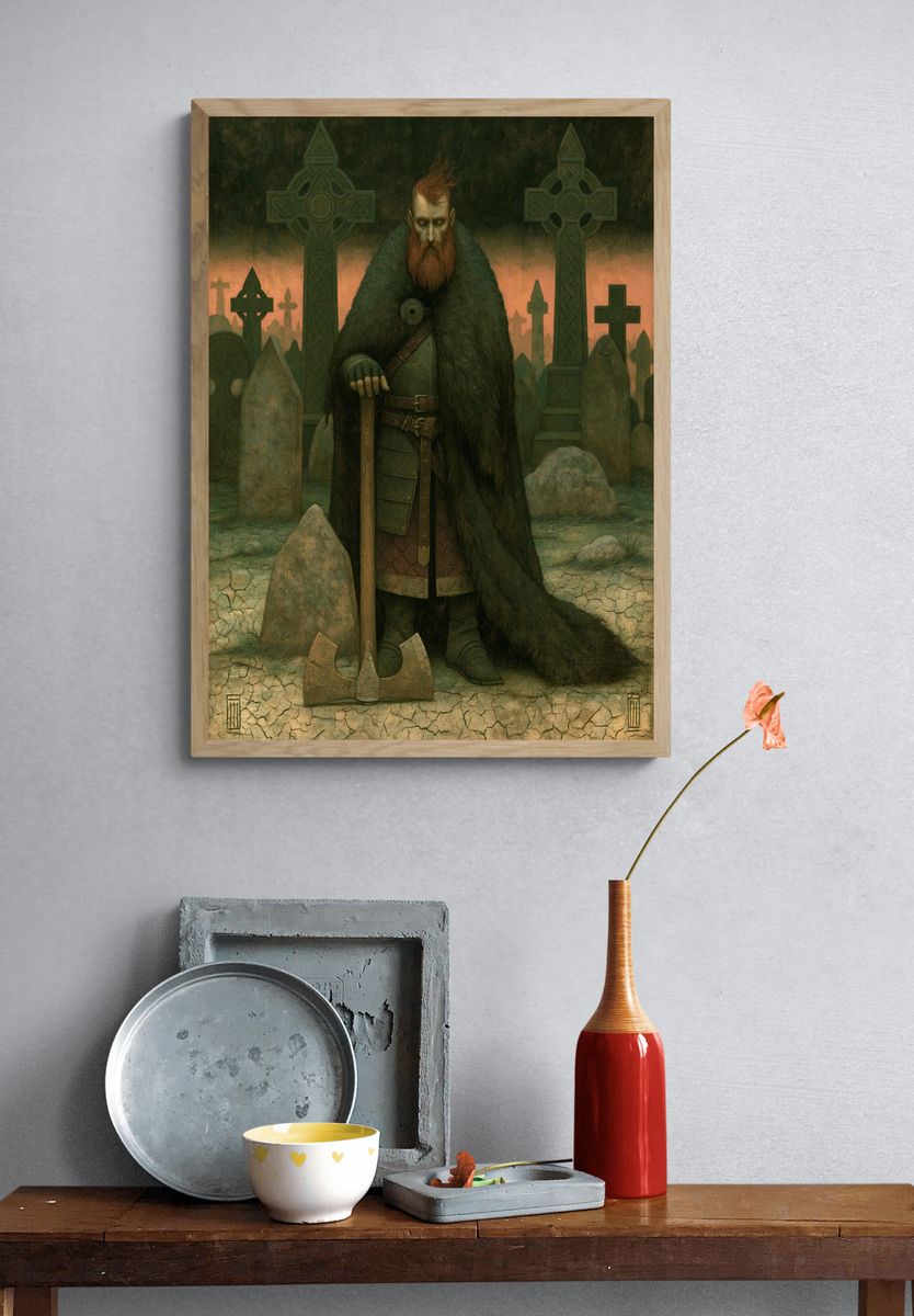 Celtic Gravekeeper Illustration Poster. — room view 3