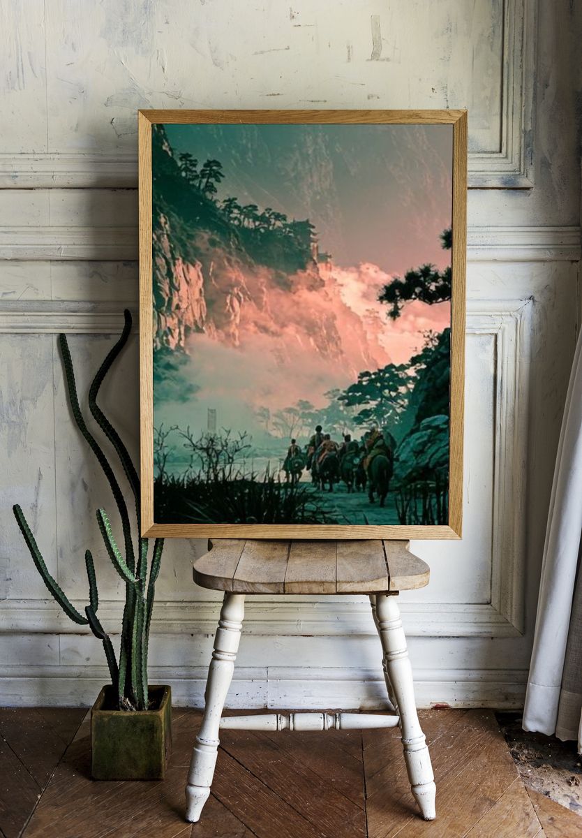 Misty Mountain Riders Illustration Poster. room preview