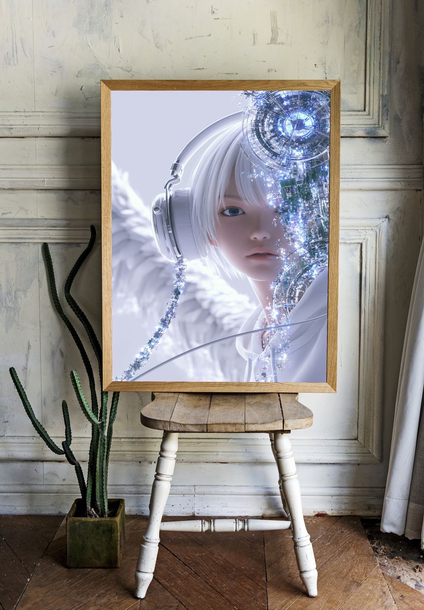 Cybernetic Girl Portrait Print. — room view 1