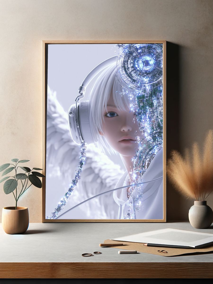 Cybernetic Girl Portrait Print. — room view 2