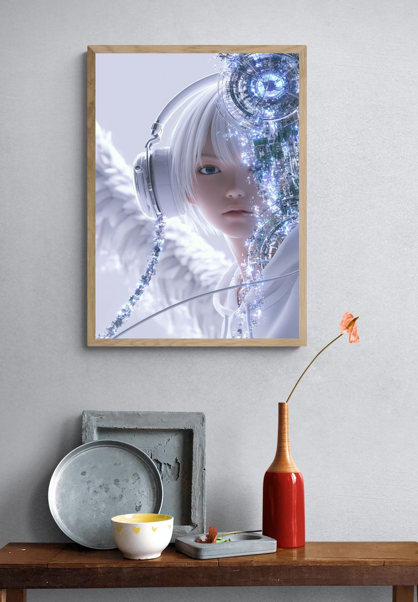Cybernetic Girl Portrait Print. — room view 3