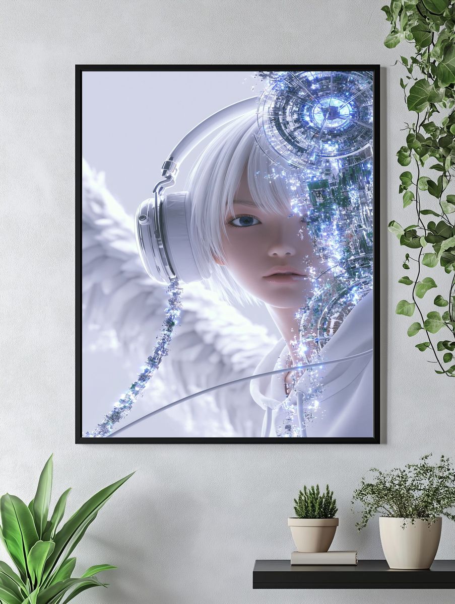 Cybernetic Girl Portrait Print. — room view 4