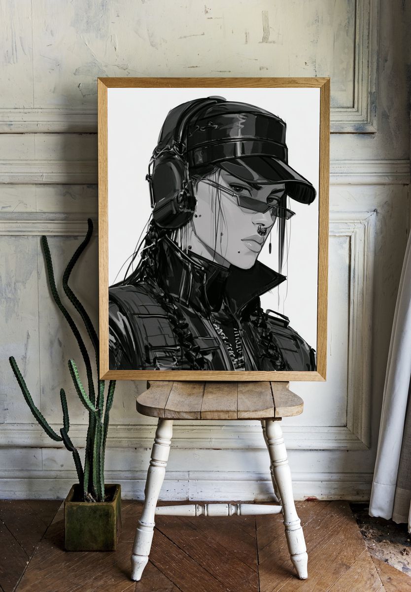 Cyberpunk Portrait Illustration Poster. — room view 1