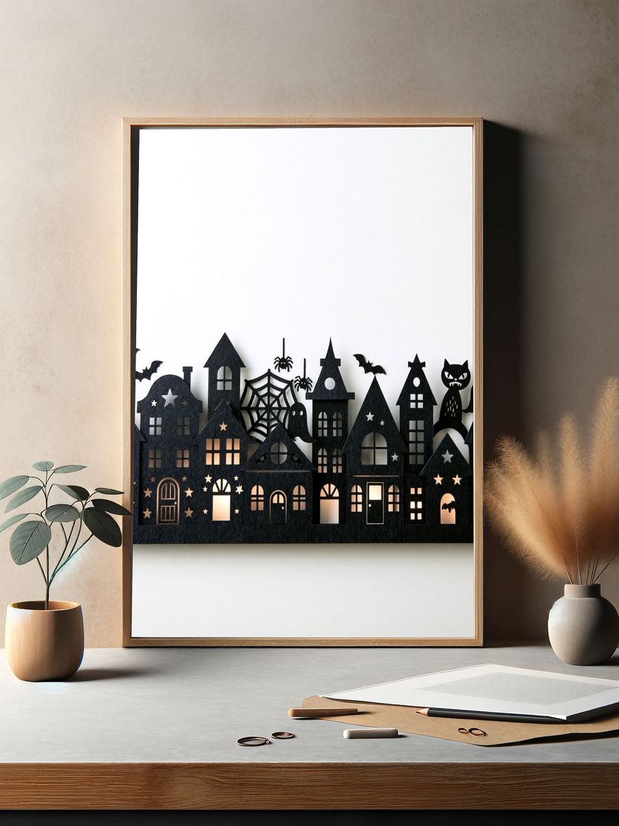 Haunted Halloween Village Illustration Print. — room view 2