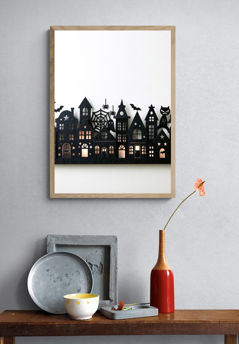 Haunted Halloween Village Illustration Print. — room view 3