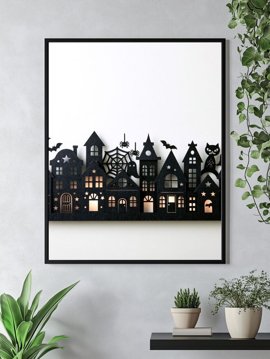 Haunted Halloween Village Illustration Print. — room view 4