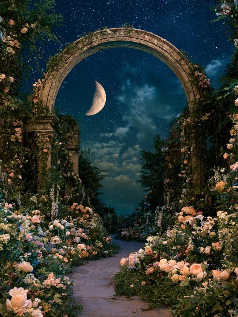Moonlit Floral Arch Poster. poster detail