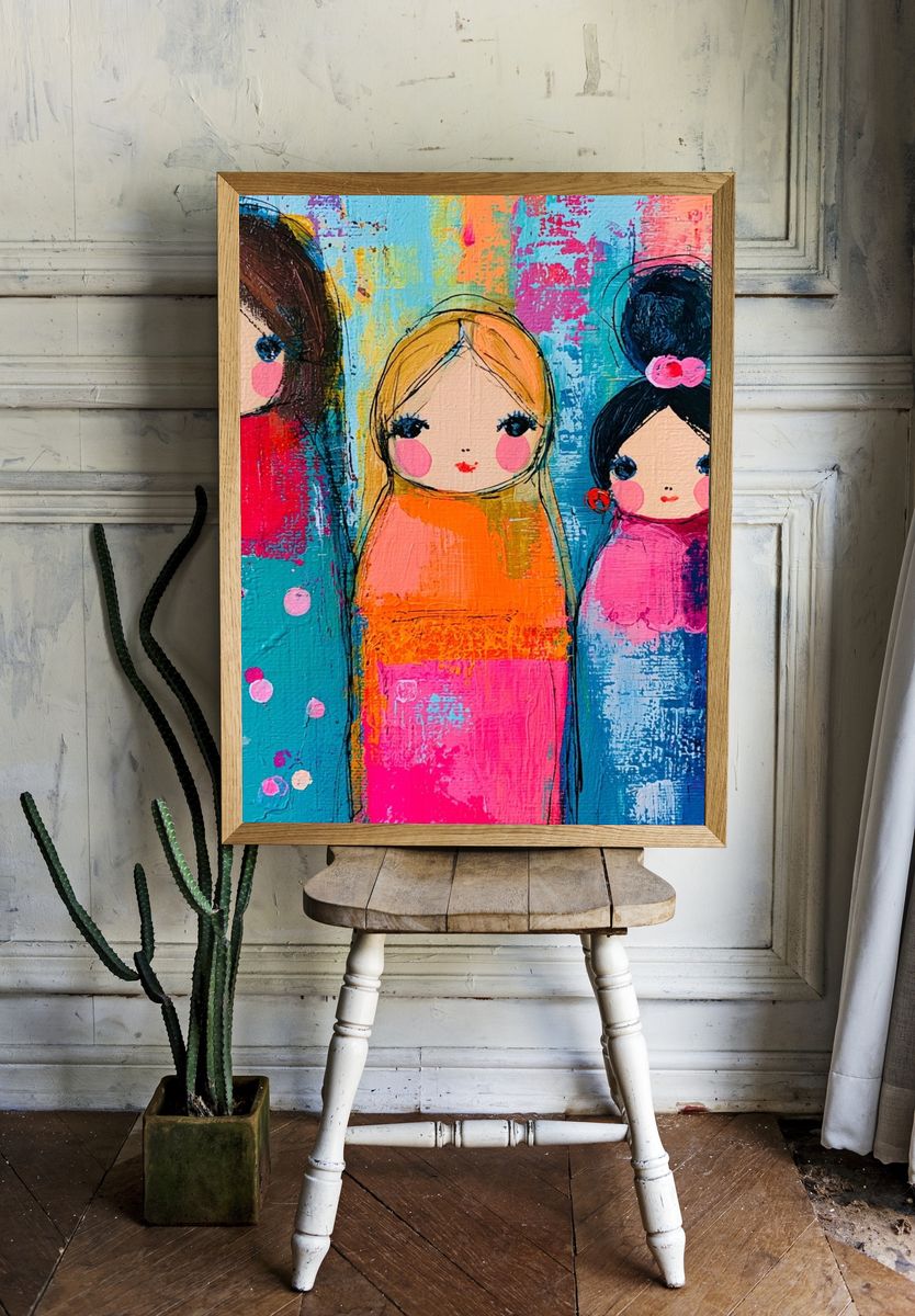 Colorful Doll Girls Illustration Poster. — room view 1