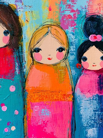 Colorful Doll Girls Illustration Poster.